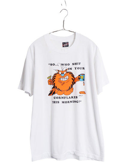 80s USA製 ジョーク キャラクター イラスト プリント Tシャツ メンズ L / 古着 ヴィンテージ グラフィック メッセージ シングルステッチ 白