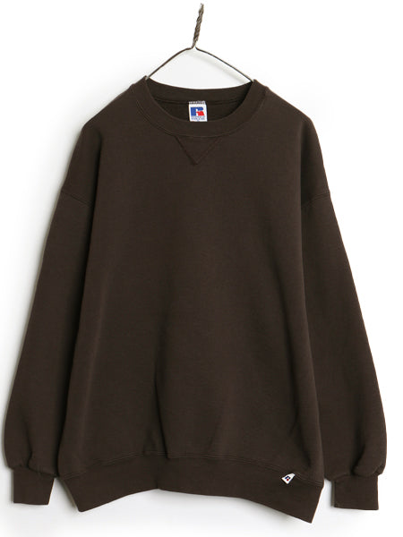 90s USA製 ラッセル 無地 スウェット メンズ レディース XL オールド トレーナー 前V 裏起毛 大きいサイズ ワンポイント ブランク ブラウン