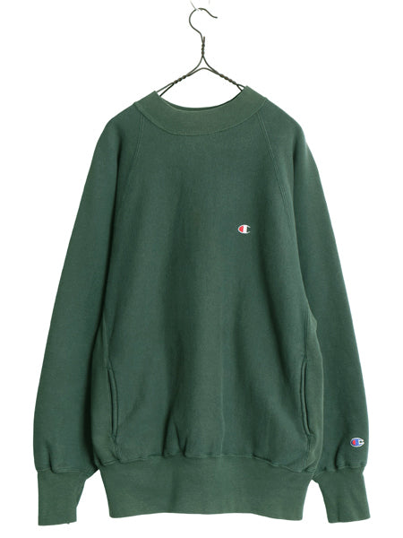 90s USA製 ★ チャンピオン リバースウィーブ モックネック スウェット メンズ XL / オールド トレーナー 裏起毛 目付き ポケット付き 緑