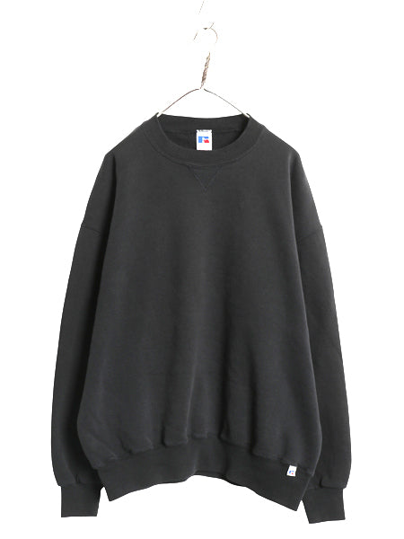 90s USA製 ラッセル 無地 スウェット メンズ レディース XL オールド トレーナー 前V 裏起毛 ワンポイント ブランク 大きいサイズ ブラック