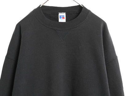 90s USA製 ラッセル 無地 スウェット メンズ レディース XL オールド トレーナー 前V 裏起毛 ワンポイント ブランク 大きいサイズ ブラック