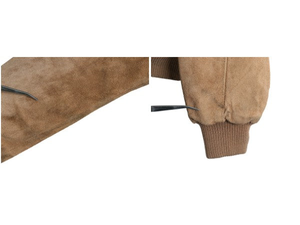 90s JCペニー フォックス 本革 スウェード レザー ジャケット メンズ M オールド 革ジャン 裏 ボア パイル フリース ブルゾン ボンバー 茶