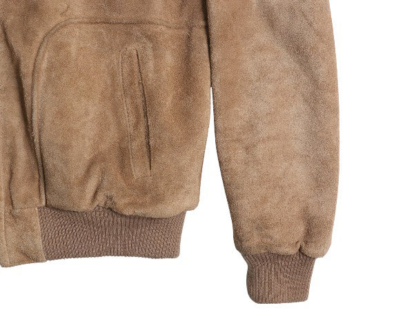 90s JCペニー フォックス 本革 スウェード レザー ジャケット メンズ M オールド 革ジャン 裏 ボア パイル フリース ブルゾン ボンバー 茶