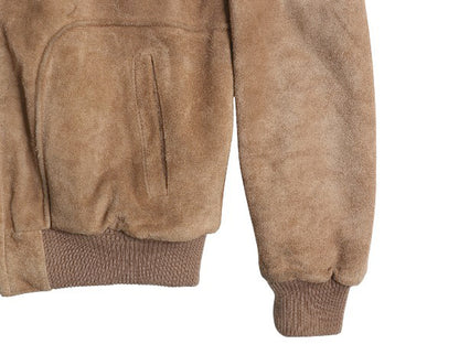 90s JCペニー フォックス 本革 スウェード レザー ジャケット メンズ M オールド 革ジャン 裏 ボア パイル フリース ブルゾン ボンバー 茶