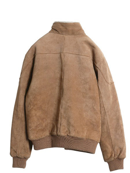 90s JCペニー フォックス 本革 スウェード レザー ジャケット メンズ M オールド 革ジャン 裏 ボア パイル フリース ブルゾン ボンバー 茶