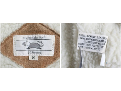 90s JCペニー フォックス 本革 スウェード レザー ジャケット メンズ M オールド 革ジャン 裏 ボア パイル フリース ブルゾン ボンバー 茶