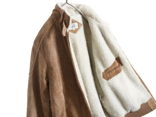 90s JCペニー フォックス 本革 スウェード レザー ジャケット メンズ M オールド 革ジャン 裏 ボア パイル フリース ブルゾン ボンバー 茶