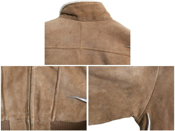 90s JCペニー フォックス 本革 スウェード レザー ジャケット メンズ M オールド 革ジャン 裏 ボア パイル フリース ブルゾン ボンバー 茶