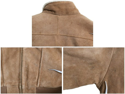 90s JCペニー フォックス 本革 スウェード レザー ジャケット メンズ M オールド 革ジャン 裏 ボア パイル フリース ブルゾン ボンバー 茶