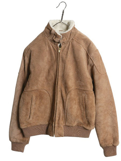 90s JCペニー フォックス 本革 スウェード レザー ジャケット メンズ M オールド 革ジャン 裏 ボア パイル フリース ブルゾン ボンバー 茶
