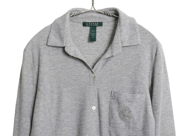 00s ローレン ラルフローレン オープンカラー 長袖 シャツ レディース M オールド サーマル ワッフル カットソー ロールアップ ストレッチ