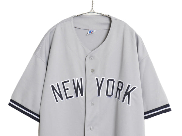 90s ヤンキース ベースボール シャツ メンズ XL / オールド MLB オフィシャル ラッセル 大リーグ ユニフォーム ゲームシャツ 大きいサイズ
