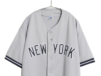 90s ヤンキース ベースボール シャツ メンズ XL / オールド MLB オフィシャル ラッセル 大リーグ ユニフォーム ゲームシャツ 大きいサイズ