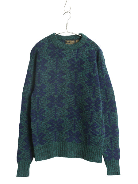 80s USA製 エディーバウアー ウール ニット セーター メンズ S / 古着 ヴィンテージ 黒タグ 長袖セーター ノルディック 総柄 クルーネック