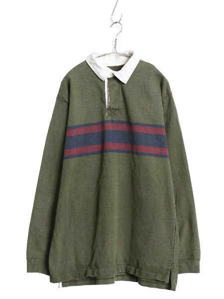 エルエルビーン ボーダー 長袖 ラガーシャツ メンズ L ラグビー 長袖シャツ ポロシャツ ヘビーウェイト コットン カットソー マルチカラー