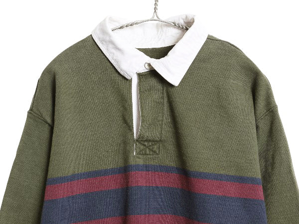 エルエルビーン ボーダー 長袖 ラガーシャツ メンズ L ラグビー 長袖シャツ ポロシャツ ヘビーウェイト コットン カットソー マルチカラー