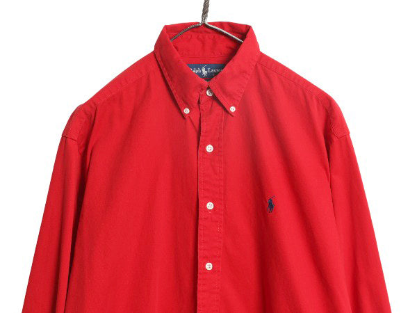 90s ラルフローレン 長袖 ボタンダウン シャツ メンズ M オールド ポロ 長袖シャツ ワンポイント コットン ワイシャツ カジュアル シンプル