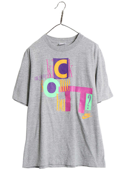 90s USA製 ナイキ メッセージ プリント Tシャツ メンズ L / オールド 初期 銀タグ 当時物 スウッシュ シングルステッチ アート イラスト 灰