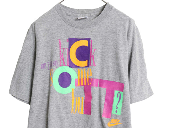 90s USA製 ナイキ メッセージ プリント Tシャツ メンズ L / オールド 初期 銀タグ 当時物 スウッシュ シングルステッチ アート イラスト 灰
