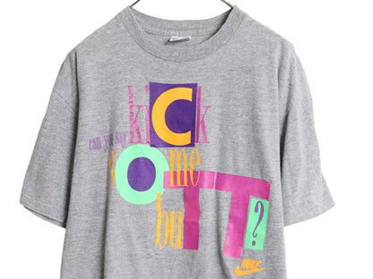 90s USA製 ナイキ メッセージ プリント Tシャツ メンズ L / オールド 初期 銀タグ 当時物 スウッシュ シングルステッチ アート イラスト 灰