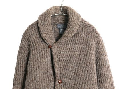 80s LORD&TAYLOR ショールカラー ニット カーディガン メンズ S / ヴィンテージ シェットランド ウール リブ編み セーター 前開き 無地 灰