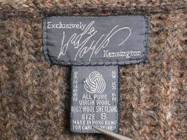 80s LORD&TAYLOR ショールカラー ニット カーディガン メンズ S / ヴィンテージ シェットランド ウール リブ編み セーター 前開き 無地 灰