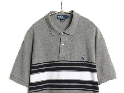 90s ポロ ラルフローレン ボーダー 半袖 ポロシャツ メンズ L オールド 半袖シャツ ワンポイント リブ編み カットソー コットン トラッド