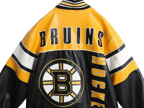 00s ブルーインズ フェイク レザー ジャケット メンズ L オールド NHL オフィシャル スタジャン 革ジャン 中綿 アワード ホッケー ブルゾン