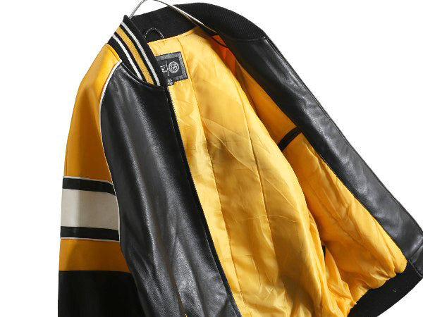 00s ブルーインズ フェイク レザー ジャケット メンズ L オールド NHL オフィシャル スタジャン 革ジャン 中綿 アワード ホッケー ブルゾン