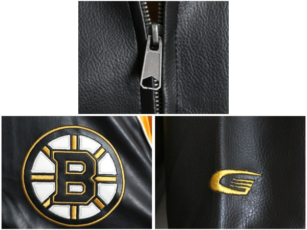 00s ブルーインズ フェイク レザー ジャケット メンズ L オールド NHL オフィシャル スタジャン 革ジャン 中綿 アワード ホッケー ブルゾン