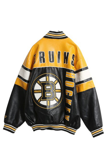 00s ブルーインズ フェイク レザー ジャケット メンズ L オールド NHL オフィシャル スタジャン 革ジャン 中綿 アワード ホッケー ブルゾン