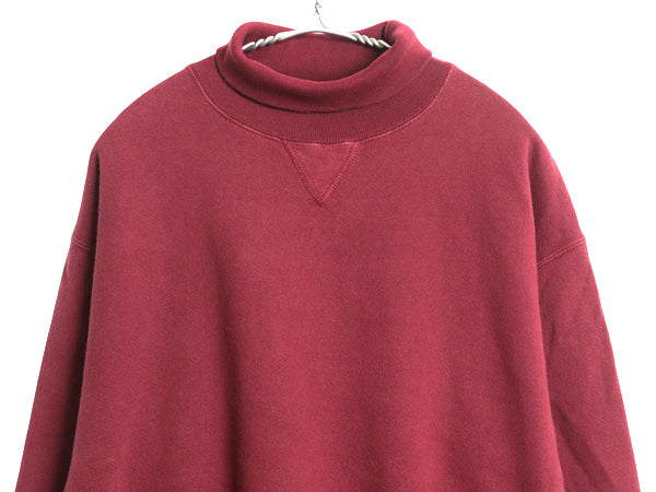 90s USA製 ラッセル 無地 タートルネック スウェット メンズ レディース М / 古着 オールド トレーナー 前V 裏起毛 ヘビーウェイト エンジ