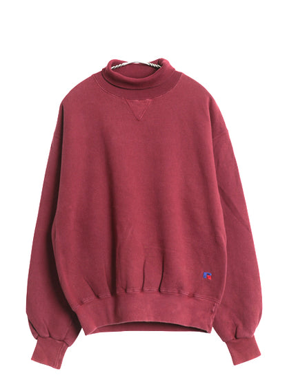 90s USA製 ラッセル 無地 タートルネック スウェット メンズ レディース М / 古着 オールド トレーナー 前V 裏起毛 ヘビーウェイト エンジ