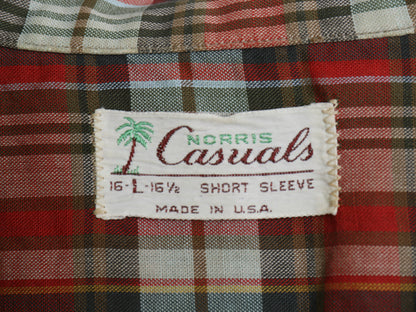 60s 70s USA製 ★ マドラス チェック オープンカラー シャツ メンズ L / 古着 ヴィンテージ 開襟 半袖シャツ マルチカラー ポケット付き
