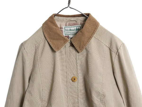  00s エルエルビーン ハンティング ジャケット レディース M 古着 オールド カバーオール ハーフ コート フランネル チェック ライナー付き