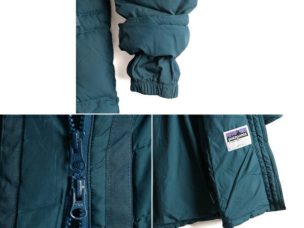 13年製 ガールズ S 130cm 程 パタゴニア フルジップ ダウン コート キッズ 8 古着 PATAGONIA アウトドア フード パーカー ジャケット 濃緑