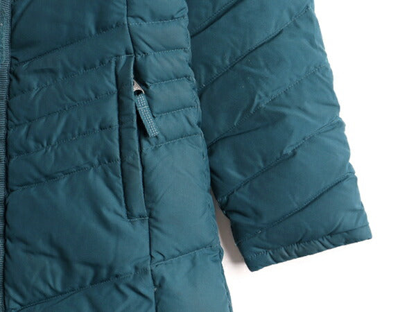 13年製 ガールズ S 130cm 程 パタゴニア フルジップ ダウン コート キッズ 8 古着 PATAGONIA アウトドア フード パーカー ジャケット 濃緑