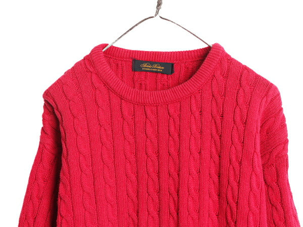 90s USA製 ブルックスブラザーズ コットン ケーブル ニット セーター メンズ M 90年代 オールド Brooks Brothers クルーネック 無地 レッド