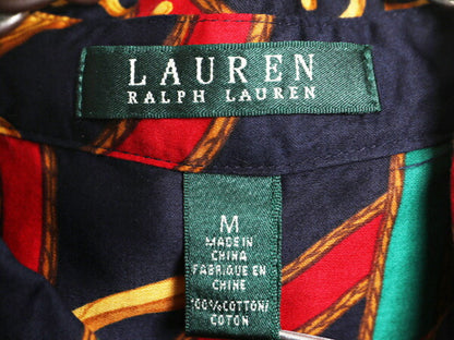 00s LAUREN ラルフローレン 総柄 コットン 長袖 シャツ レディース M / 古着 00年代 オールド ポロ 総柄シャツ ブラウス 薄手 馬具 ビット