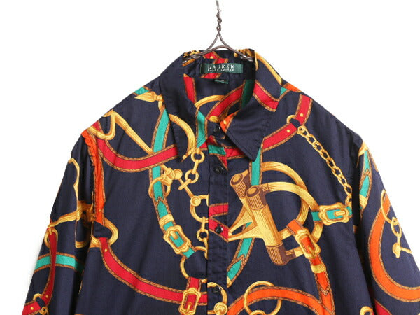 00s LAUREN ラルフローレン 総柄 コットン 長袖 シャツ レディース M / 古着 00年代 オールド ポロ 総柄シャツ ブラウス 薄手 馬具 ビット