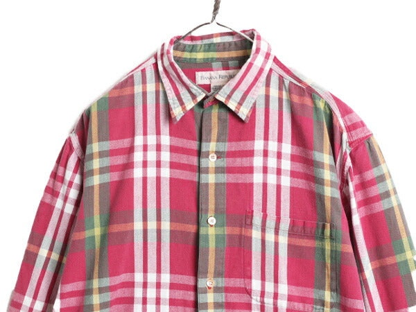 90s バナナリパブリック チェック ヘビー フランネル シャツ メンズ L 古着 90年代 オールド BANANA REPUBLIC 長袖シャツ ネルシャツ 厚手