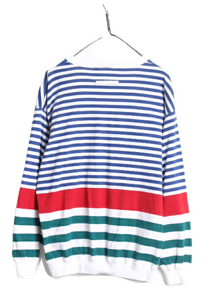 90s USA製 アイゾット マルチ ボーダー カーディガン レディース M 古着 オールド IZOD コットン 前開き 羽織り 重ね着 薄手 マルチカラー