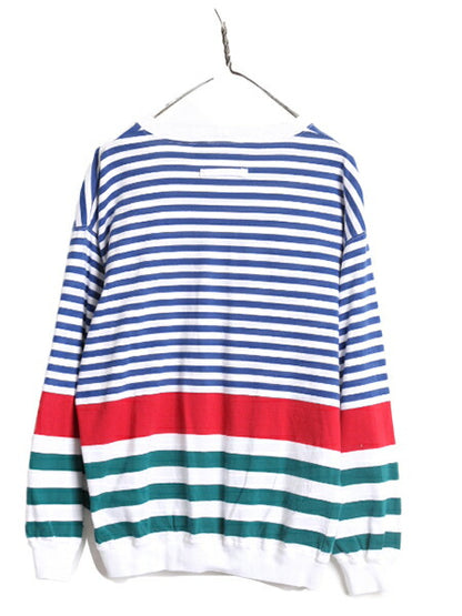 90s USA製 アイゾット マルチ ボーダー カーディガン レディース M 古着 オールド IZOD コットン 前開き 羽織り 重ね着 薄手 マルチカラー