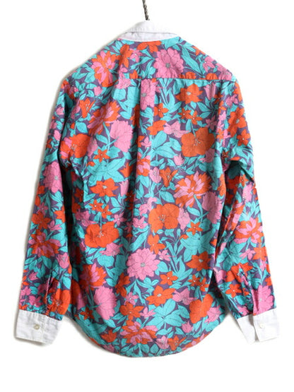 80s 長袖 クレリック ボタンダウン 総柄 シャツ レディース S / 古着 80年代 ヴィンテージ ブラウス 長袖シャツ ポケット付き マルチカラー