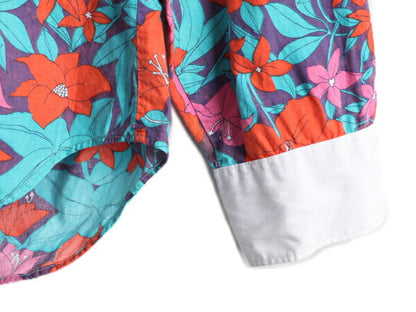 80s 長袖 クレリック ボタンダウン 総柄 シャツ レディース S / 古着 80年代 ヴィンテージ ブラウス 長袖シャツ ポケット付き マルチカラー