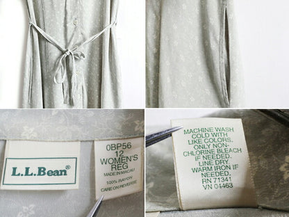 90s エルエルビーン 100% レーヨン 半袖 シャツ ワンピース レディース M 程/ オールド LLBean 総柄 ロング丈 ワンピ ベルト付き マキシ丈