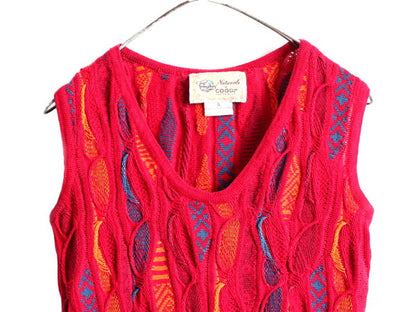 オーストラリア製 COOGI 3D 立体編み コットン ニット ワンピース レディース S / チュニック 総柄 ミニ丈 ワンピ クージー マルチカラー