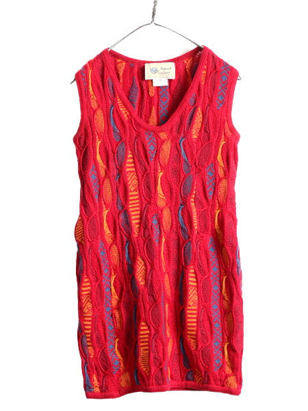 オーストラリア製 COOGI 3D 立体編み コットン ニット ワンピース レディース S / チュニック 総柄 ミニ丈 ワンピ クージー マルチカラー