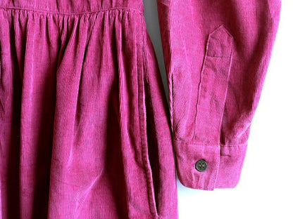 90s エディーバウアー 細畝 コーデュロイ 長袖 ワンピース レディース S / 90年代 オールド Eddie Bauer マキシ丈 シャツ ワンピ ギャザー