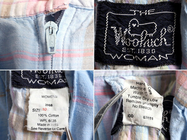 80s ウールリッチ チェック フレア スカート レディース M 程 古着 80年代 ヴィンテージ 紺タグ Woolrich インディアン マドラス インド製